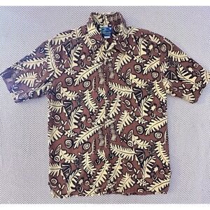 VTG Hawaiian Moon Shirt Men Size L Tiki Rockabilly Camp Dad Button Down‎ Texture